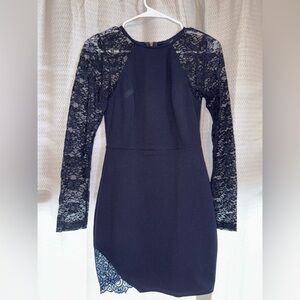 Macy's Navy Lace Long Sleeve Dress